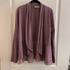 Logo Women’s Mauve Knit Cardigan with a Ruffle Bottom Size Large